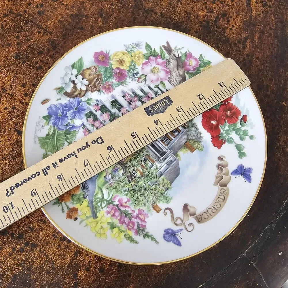 Vtg RECO Gardens of Beauty‎ Collectors Plate Dot Barlowe American LE Floral Bird